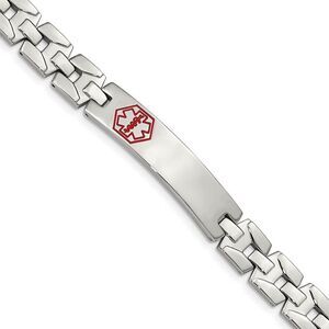 Stainless Steel Red Enamel Medical I.D. Bracelet, 8 Inch